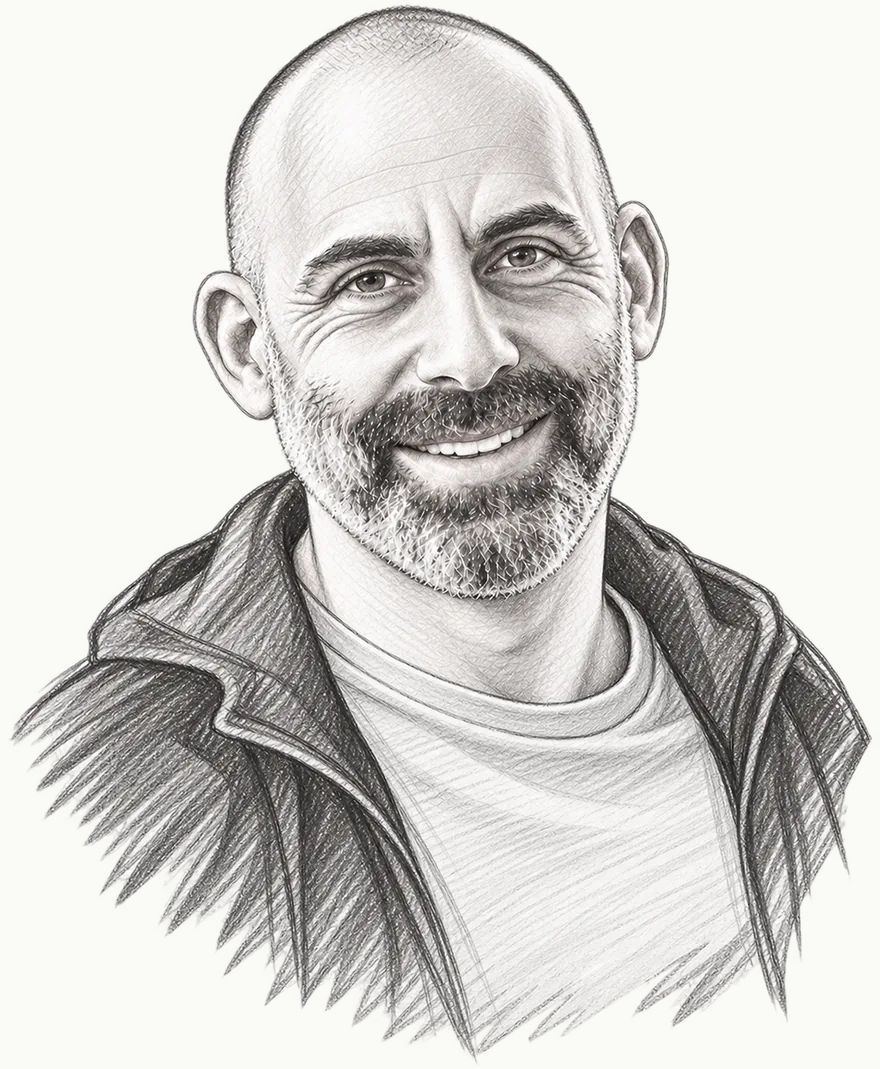 דיוקן בעיפרון של אריק דיאמנט מחייך